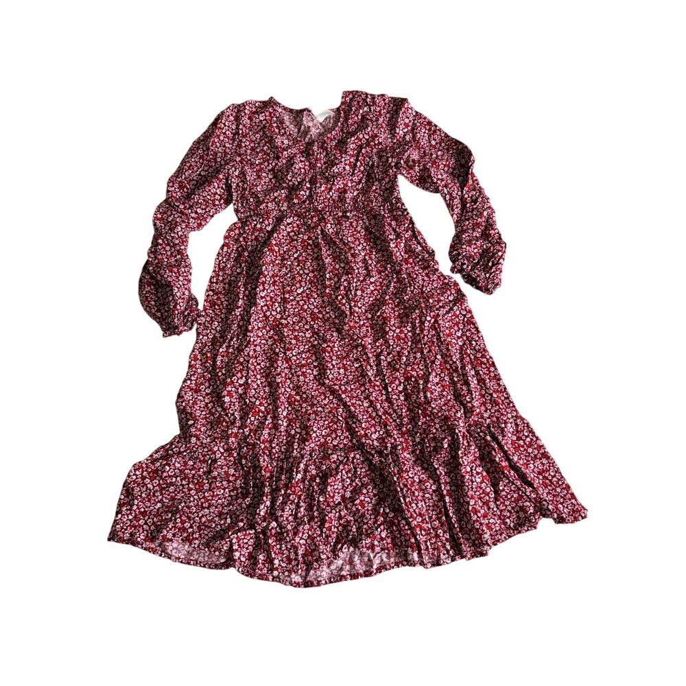 Thereabouts Girls Burgundy Floral Ruffle Boho Dress Size 10/12 M - Picture 2 of 5